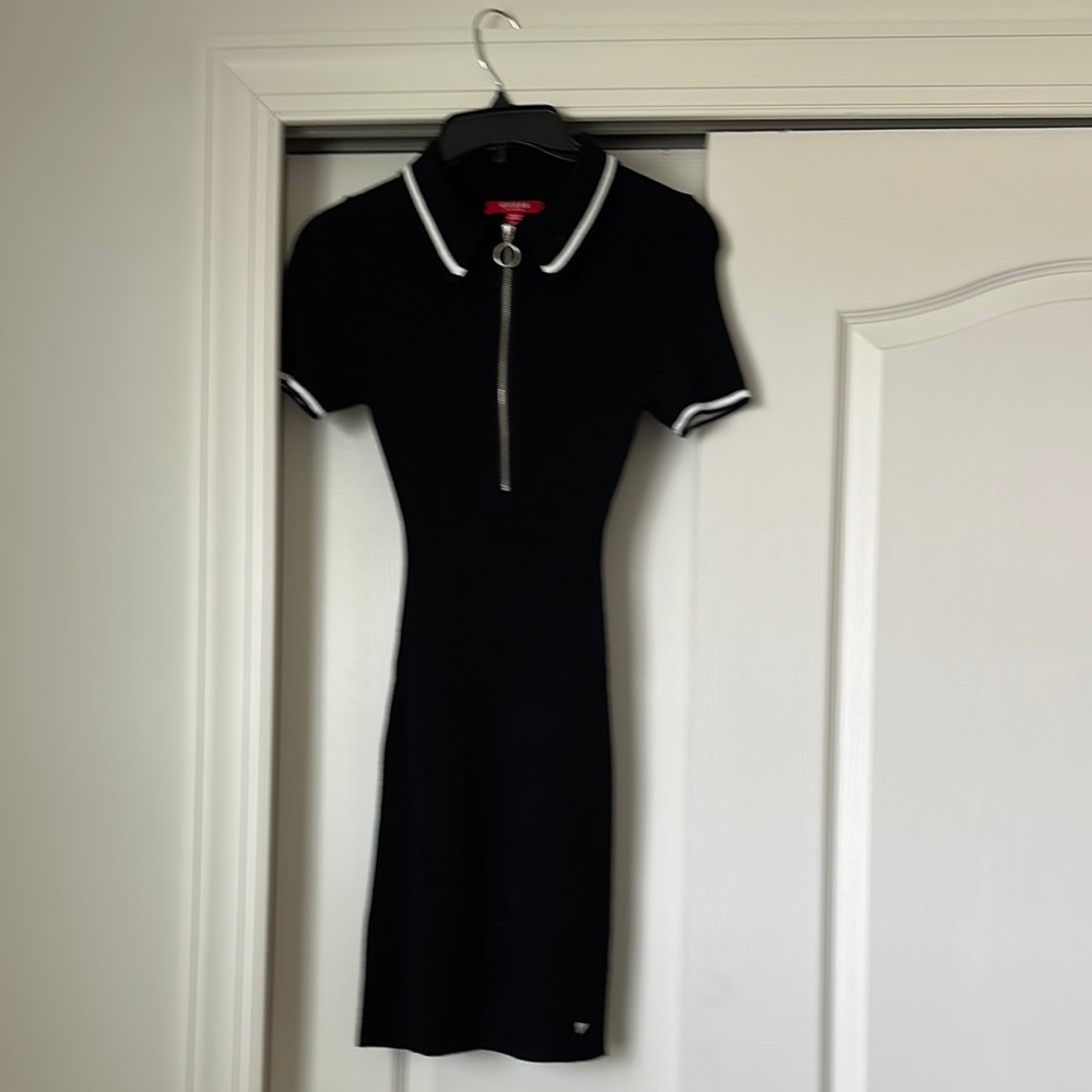 G by Guess Black Sheath Mini Dress with Polo Collar
